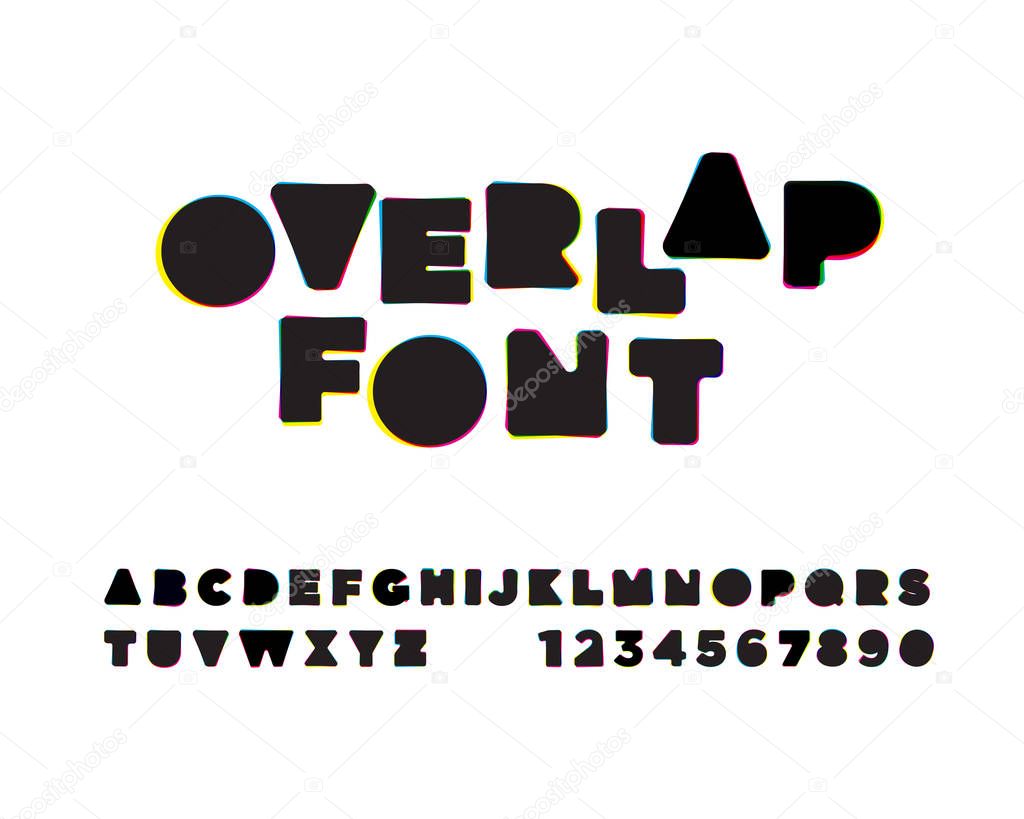 Overlap font design, colorful vector illustration