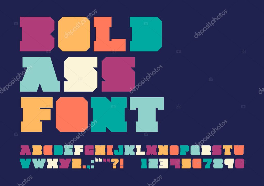 Bold ass font design, colorful vector illustration