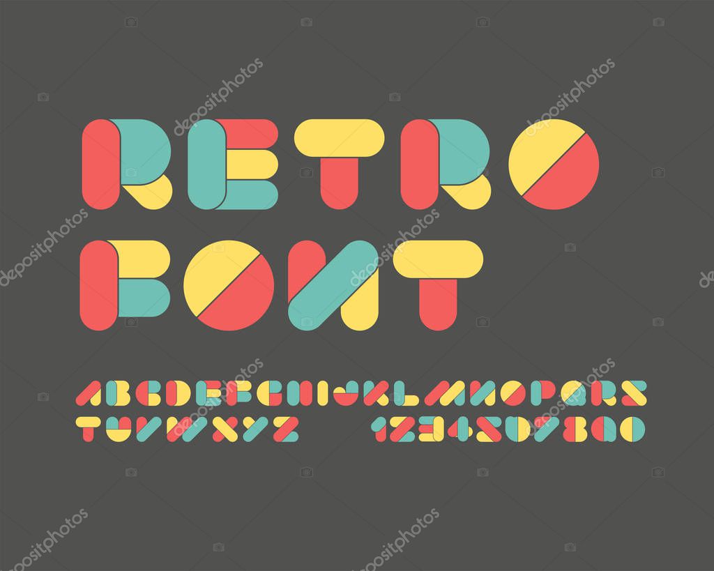 Retro font design, colorful vector illustration