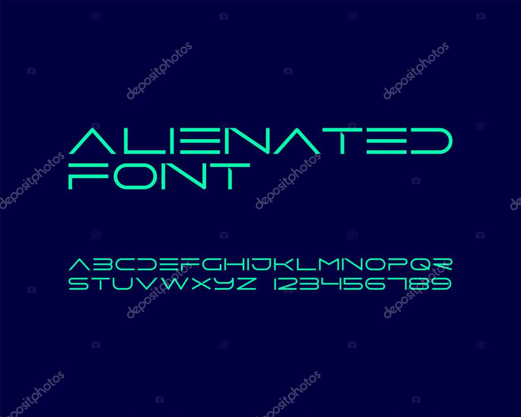 Alienated font design, colorful vector illustration