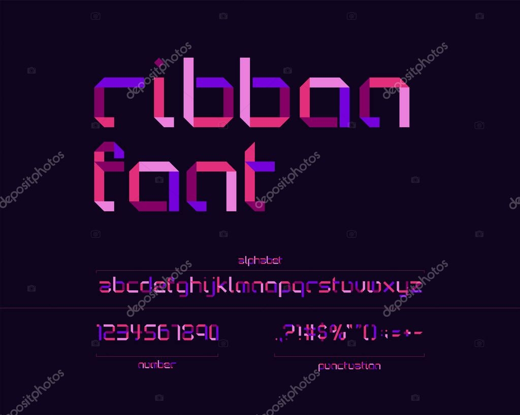 Ribbon font design, colorful vector illustration
