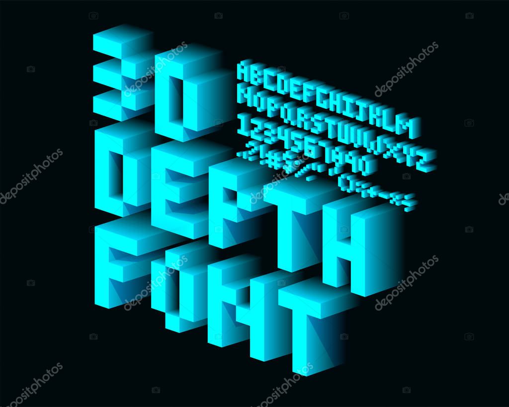 3D pixel blend designer font set in vector format