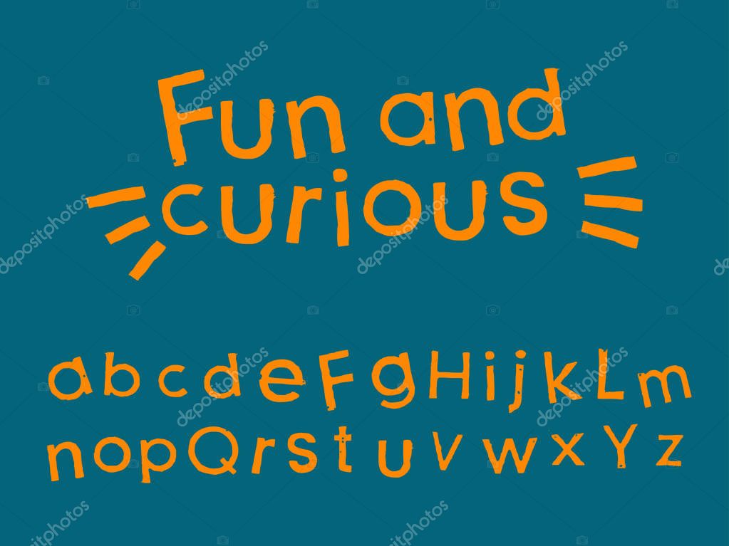 Fun and curious font design, colorful vector illustration