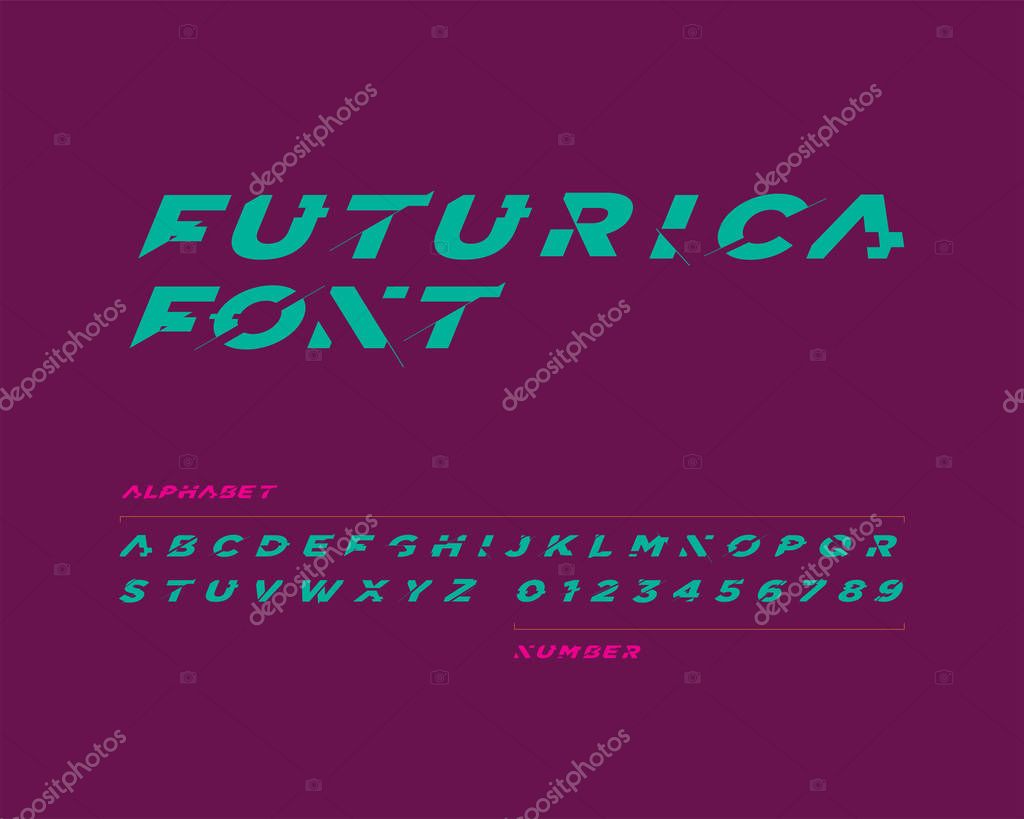 Futurica font design, colorful vector illustration