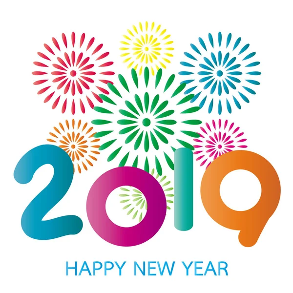 2019 Feliz Ano Novo Cartão Saudação Com Fogos Artifício Celebração — Vetor de Stock
