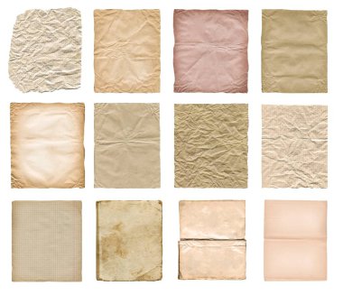 Eski gazeteleri izole ayarla. Kağıt üzerinde izole beyaz ayarlayın. Eski vintage kağıt seti