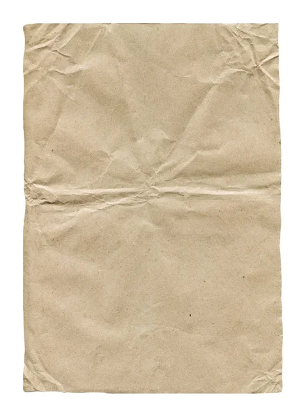 Starý Papír Formátu Obdélník Hnědý Povrch Zmačkaný Papír Izolované Bílém — Stock fotografie