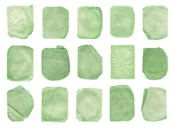 Gröna Konst Papper Set Isolerade Vitt Gröna Korn Texturer Inställd — Stockfoto