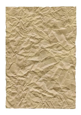 Eski kağıt dikdörtgen biçiminde. Buruşuk Kağıt yüzeyi üzerinde beyaz izole kahverengi