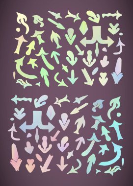  Pastel elle çizilmiş doodle kroki oklar. El ile yapılan ayarla oklar. Trendy vektör ok tasarım öğeleri pastel renklerde.