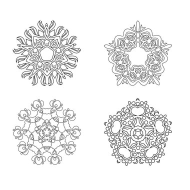 Mandala desen siyah ve beyaz. Mandala sanat renklendirme için siyah. Arapça Hint İspanya Çin mistik vintage yuvarlak mandala. Doodle süs çiçek rakamlar kümesi