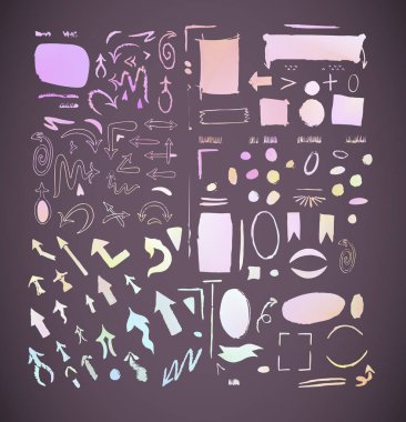  Pastel elle çizilmiş doodle kroki oklar. El ile yapılan ayarla oklar. Trendy vektör ok tasarım öğeleri pastel renklerde.