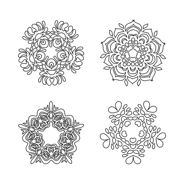 Mandala desen siyah ve beyaz. Mandala sanat renklendirme için siyah. Arapça Hint İspanya Çin mistik vintage yuvarlak mandala. Doodle süs çiçek rakamlar kümesi