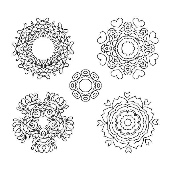 Mandala desen siyah ve beyaz. Mandala sanat renklendirme için siyah. Arapça Hint İspanya Çin mistik vintage yuvarlak mandala. Doodle süs çiçek rakamlar kümesi