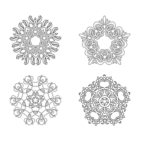 Mandala desen siyah ve beyaz. Mandala sanat renklendirme için siyah. Arapça Hint İspanya Çin mistik vintage yuvarlak mandala. Doodle süs çiçek rakamlar kümesi