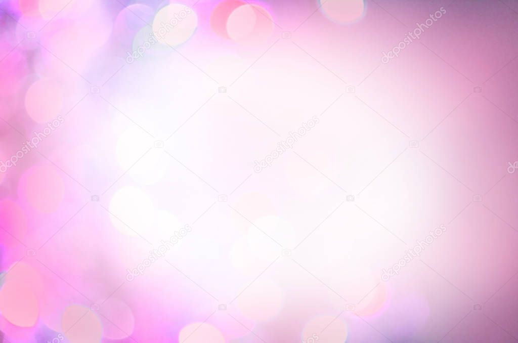 Sparkling glittering Valentines day background. Purple glitter lights. Empty copy space