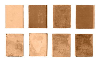 Farklı eski kitap kümesini açın. Beyaz arka plan üzerinde izole farklı eski defterleri topluluğu.