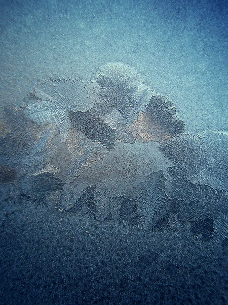 Vitre Hiver Gelée Texture Verre Fenêtre Gelé Fenêtre Bleue Gelée — Photo