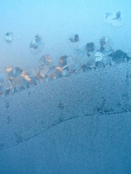 Wintereis Muster Auf Glas Frostmuster Fenster Winter Winter Gefrorenes Fensterglas — Stockfoto