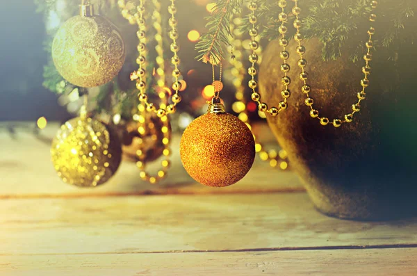 Christmas New Year Branch Christmas Gold Decoration Ornament Background Christmas — Stock Photo, Image