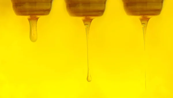 Honey stick with pouring honey. Flow of sweet honey