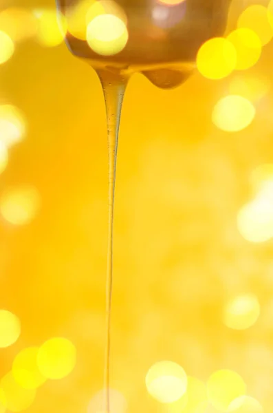 Mel stick com derramamento de mel. Fluxo de mel doce — Fotografia de Stock