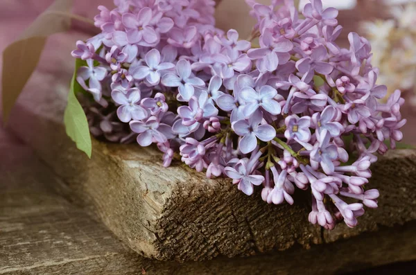 Beautiful lilac on a wooden background — Stock Photo, Image