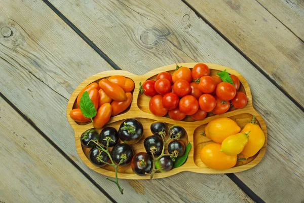 Groep Verse Tomaten Mooie Rijpe Verschillende Variëteiten Tomaten — Stockfoto