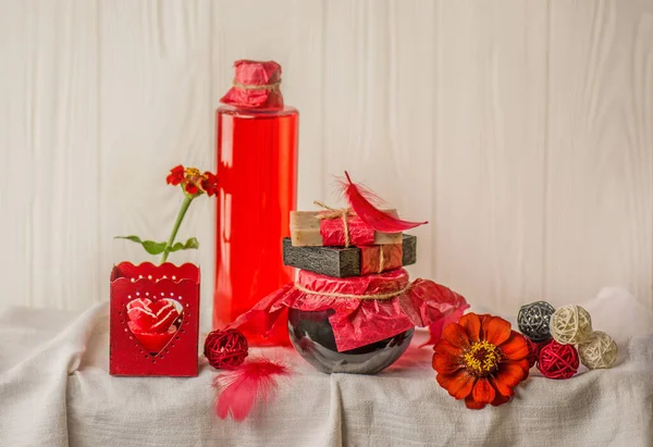 Handmade rose water for domestic holistic skin cleansing in glass jar. Wellness and spa threatment products.