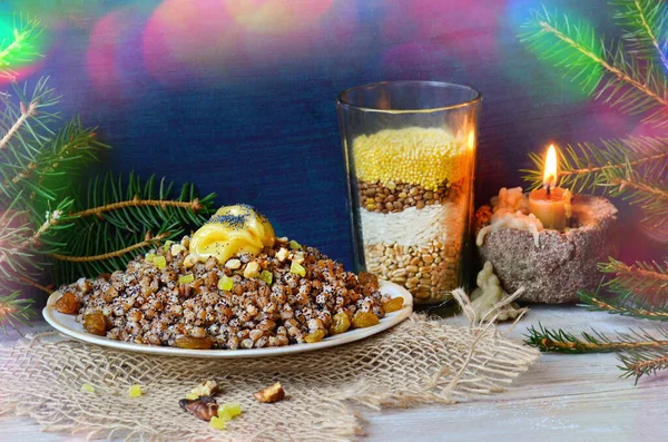 Süße Pilaf Mit Getrockneten Früchten Modernes Kutia Mit Kandierten Früchten — Stockfoto