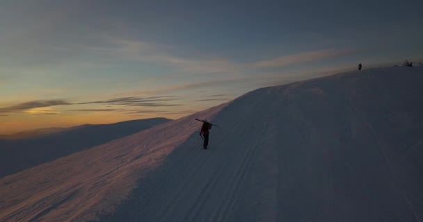Вид Воздуха Сноуборд Закате — стоковое видео