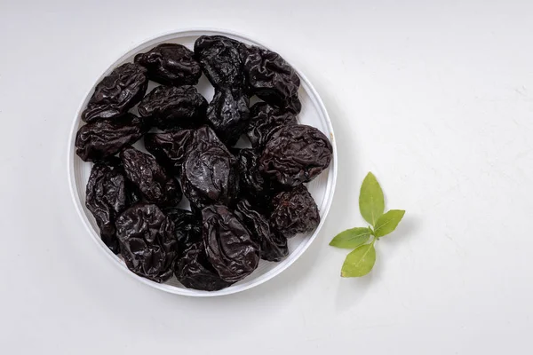 Pitted Prunes Served Plain White Background — Stock Photo, Image