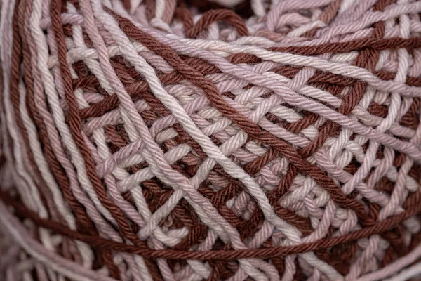 Roll Brown Crochet Yarn Macro View Selective Focus — Stock Photo, Image