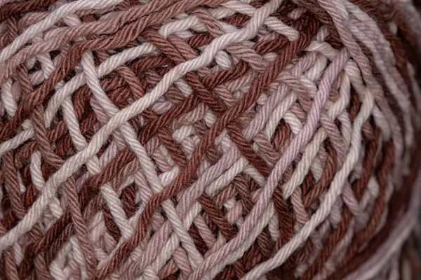 Roll Brown Crochet Yarn Macro View Selective Focus — Stock Photo, Image