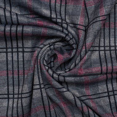 Tekstil ve doku konsepti. Buruşuk kumaş arkaplanının kapağı. Soyut arkaplan, boş şablon. Üst görünüm.