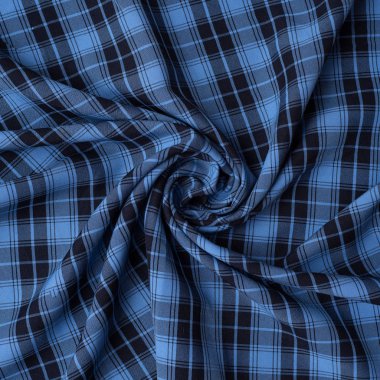 Tekstil ve doku konsepti. Buruşuk kumaş arkaplanının kapağı. Soyut arkaplan, boş şablon. Üst görünüm.