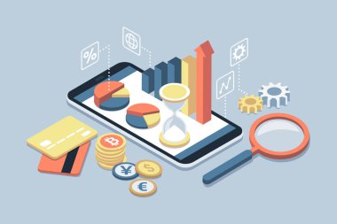 İş, finans ve yatırım app bir smartphone cep telefonu ile kredi kartları ve para birimleri ile