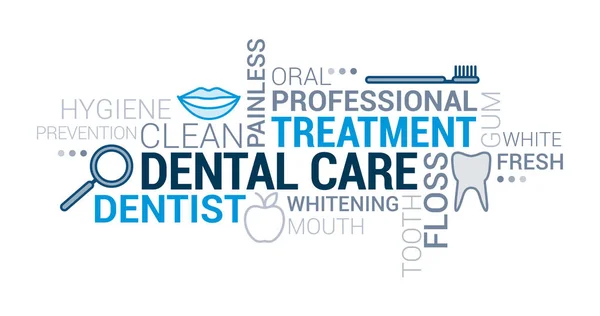Cuidados Dentários Ortodontia Higiene Tag Cloud Com Ícones Conceitos —  Vetores de Stock