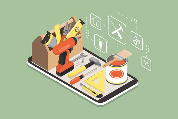 Κάνετε Ίδιοι Και Ανακαίνιση Στο Σπίτι App Εργαλειοθήκη Και Εργαλεία — Διανυσματικό Αρχείο