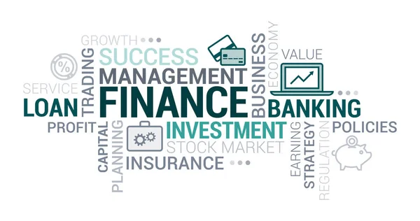 Business Investments Und Finance Tag Cloud Mit Icons Und Konzepten — Stockvektor