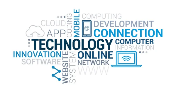 Tecnología Desarrollo Redes Etiquetan Nube — Archivo Imágenes Vectoriales