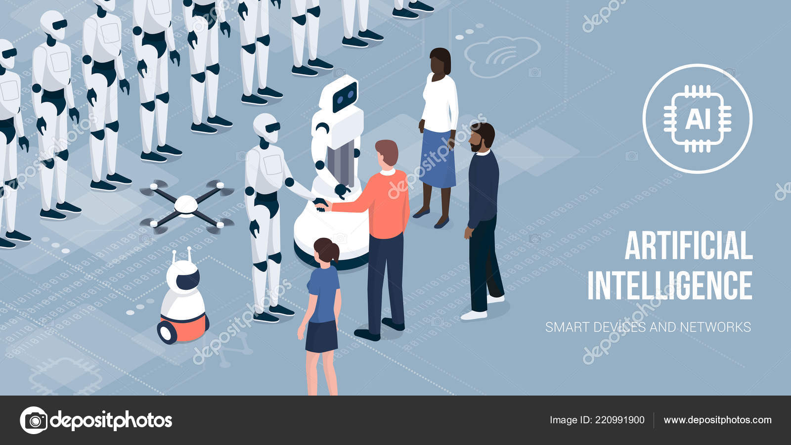 Business People Team Meeting Robots Shaking Hands Innovation