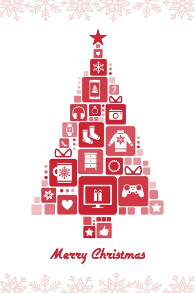 Mosaik Weihnachtsbaum Mit Geschenken Einkaufs Und Festkonzept — Stockvektor