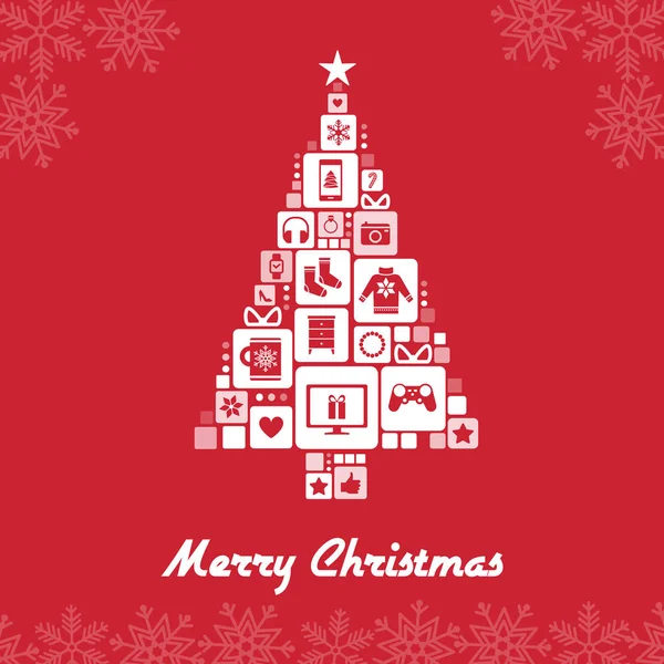 Mosaik Weihnachtsbaum Mit Geschenken Einkaufs Und Festkonzept — Stockvektor