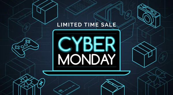Cyber Monday Promotion Sale Онлайн Шопинг Электронная Коммерция — стоковый вектор