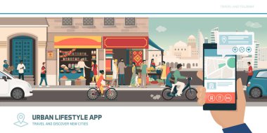 Turizm app, navigasyon ve küresel bağlantıları: Hindistan'a seyahat ve kullanarak turistik haritalar konumları bulmak için onun smartphone