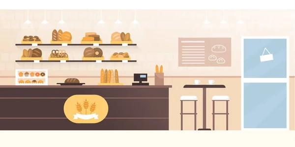 Bäckerei Und Cafeteria Mit Frischem Brot Ladeninnenraum — Stockvektor