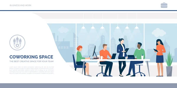 Les Gens Affaires Travaillent Ensemble Dans Espace Coworking Ils Connectent — Image vectorielle