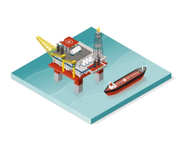 Oil Extraction Platform Oil Tanker Petrochemical Industry Concept — Stock Vector