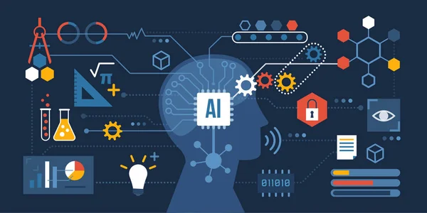 Intelligenza Artificiale Connessa Una Rete Icone Problem Solving Decision Making — Vettoriale Stock